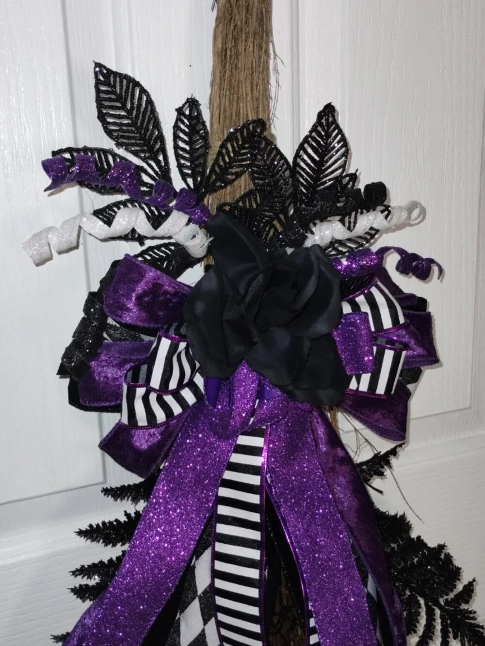 Handmade Halloween Broom Wreath, 36 inches